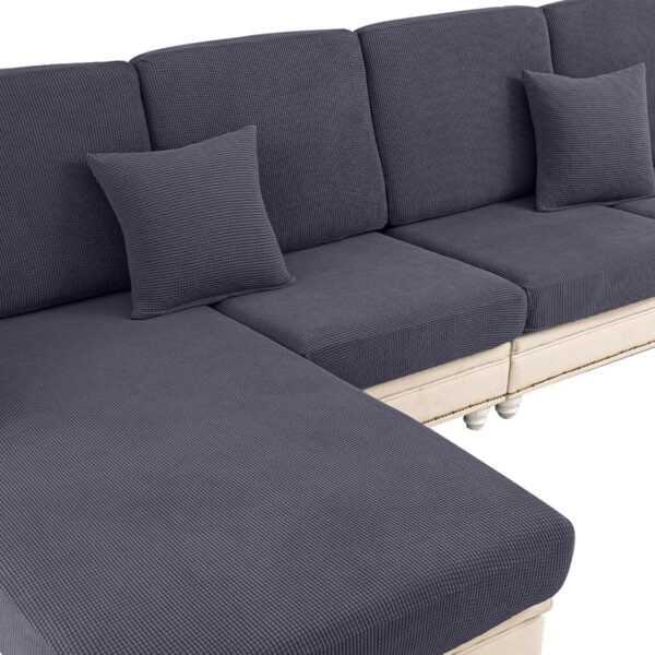L-Shaped Sectional Couch Cushion Covers – Washable Stretch Slipcovers with 2 Pillowcases (2-Seater + Chaise, Dark Grey)