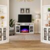 65" Curved Corner Cabinet – 5-Tier Bookcase with Glass Doors & Adjustable Shelves (Distressed White) - Image 2