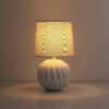 White Ceramic Table Lamp, Textured Mid-Century Design with Linen Shade, 12" Small Bedside Light - Image 8