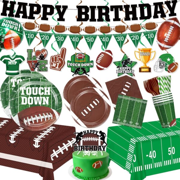 166PCS Football Birthday Party Decorations – Tableware, Balloons, Banner, Cake Topper & More for 25 Guests
