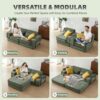 Modular Sofa Bed – No Assembly Sectional Couch with Corduroy Fabric & Lumbar Pillows (Green) - Image 5