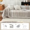 Chenille Sectional Couch Cover – Stretchable, Non-Slip Sofa Protector for 3-Cushion Loveseat (Khaki Striped, 71" x 118") - Image 3