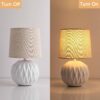 White Ceramic Table Lamp, Textured Mid-Century Design with Linen Shade, 12" Small Bedside Light - Image 6