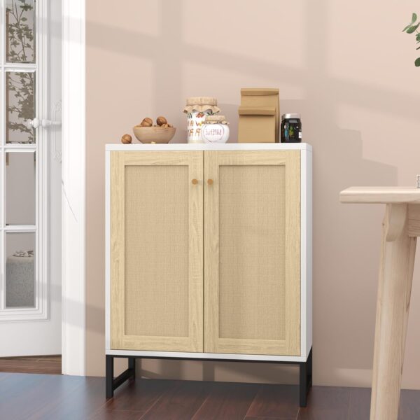 Rattan 2-Door Storage Cabinet – Accent Sideboard for Living Room or Kitchen (Natural)