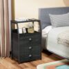 Black Nightstand with 3 Drawers & 2-Tier Shelf – Small Dresser with Wood Top - Image 2