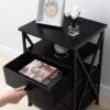 Set of 2 LED Nightstands with Charging Station – Black Wood Side Tables for Bedroom or Living Room - Image 7