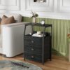 Black Nightstand with 3 Fabric Drawers – Small Dresser with 2-Tier Shelf & Wood Top - Image 5