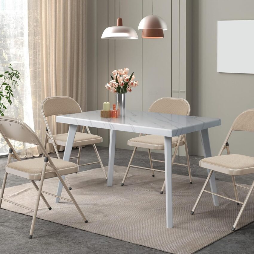 Set of 4 Folding Chairs with Padded Fabric Seats & Backs, 350 lbs Capacity, Metal Frame, Khaki