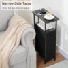 Set of 2 Narrow End Tables with Charging Station – Slim Nightstands with Fabric Drawers - Image 6