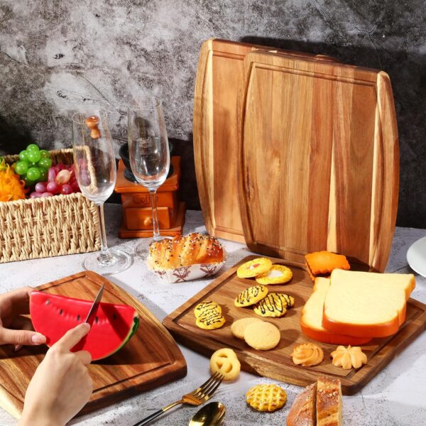 10-Piece Acacia Wood Cutting Board Set – Laser Engraving Ready, with Groove for Charcuterie & Carving