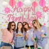 Pre-Strung Birthday Decorations – Banner, Honeycomb Balls, Swirls & Garland (Pink, No DIY Required) - Image 4