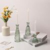 Set of 3 Vertical Stripe Glass Candlestick Holders – Green Vintage Decor - Image 5