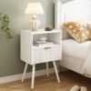 White Nightstand – Modern Bedside Table with Drawer & Open Shelf, Solid Wood Legs - Image 4