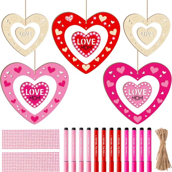 DIY Wooden Heart Craft - 36Pcs Mother's Day DIY Wooden Heart Craft Kit for Kids