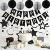 Black & Silver Birthday Decorations – Banner, Honeycomb Balls, Swirls & Garland for All Ages - Image 5