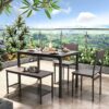 4-Piece Dining Table Set with Bench & Chairs – 43.3" Rustic Oak Kitchen Set for Small Spaces - Image 3