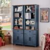 72" Farmhouse Bookshelf – 7-Tier Bookcase with Drawer, Barn Doors & Adjustable Shelves (Blue) - Image 7
