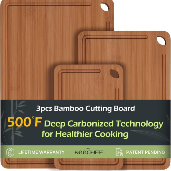 Bamboo Cutting Board – Durable Wood with Juice Grooves & Handles, Ideal for Meat, Veggies & Charcuterie