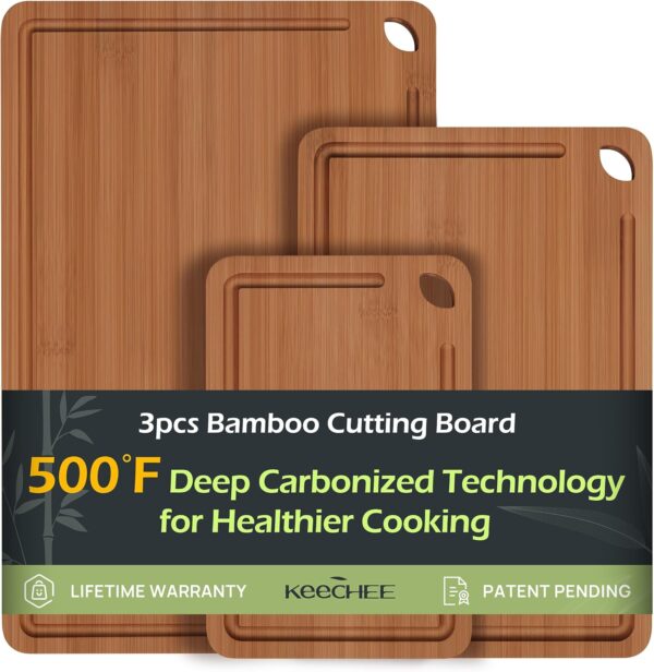 Bamboo Cutting Board – Durable Wood with Juice Grooves & Handles, Ideal for Meat, Veggies & Charcuterie