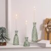 Set of 3 Vertical Stripe Glass Candlestick Holders – Green Vintage Decor - Image 7