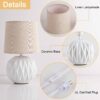 White Ceramic Table Lamp, Textured Mid-Century Design with Linen Shade, 12" Small Bedside Light - Image 7