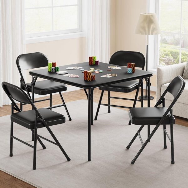 5-Piece Folding Table and Chair Set, PU Upholstered with Metal Frame for Dining, Office, or Camping