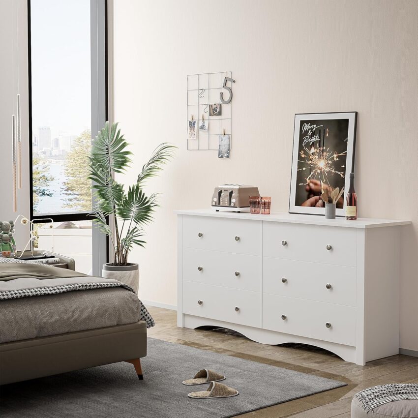 6-Drawer Dresser – Modern Wood Storage Chest with Anti-Tilt for Bedroom, Living Room, Entryway (White)