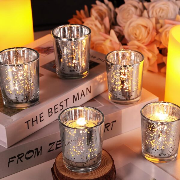 24 Pcs Mercury Silver Votive Candle Holders – Wedding & Party Decor