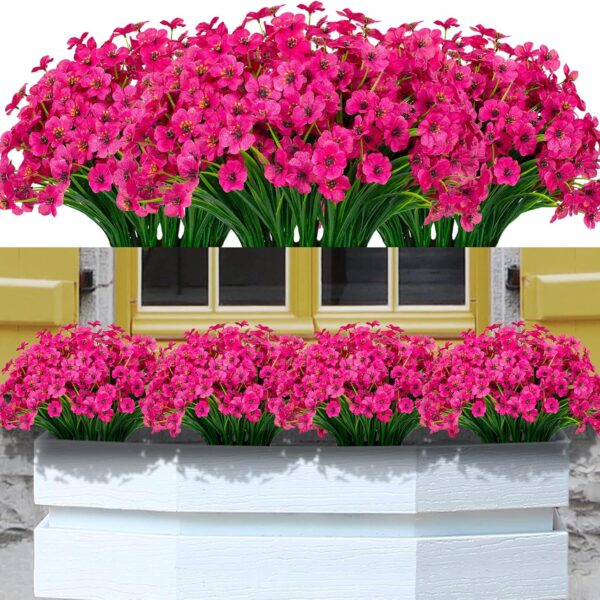 21 Bundles Fuchsia Artificial Flowers – UV Resistant Silk Plants for Garden, Porch & Window Box Decor
