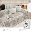 Chenille Sectional Couch Cover – Stretchable, Non-Slip Sofa Protector for 3-Cushion Loveseat (Khaki Striped, 71" x 118") - Image 6