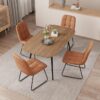 "47.2'' Walnut Dining Table Set with 4 Brown Leather U-Shaped Chairs" - Image 6