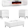 5-Piece High Gloss Living Room Set – 80" TV Stand, 40" Fireplace, Coffee & End Tables with Sliding Drawers (White) - Image 4