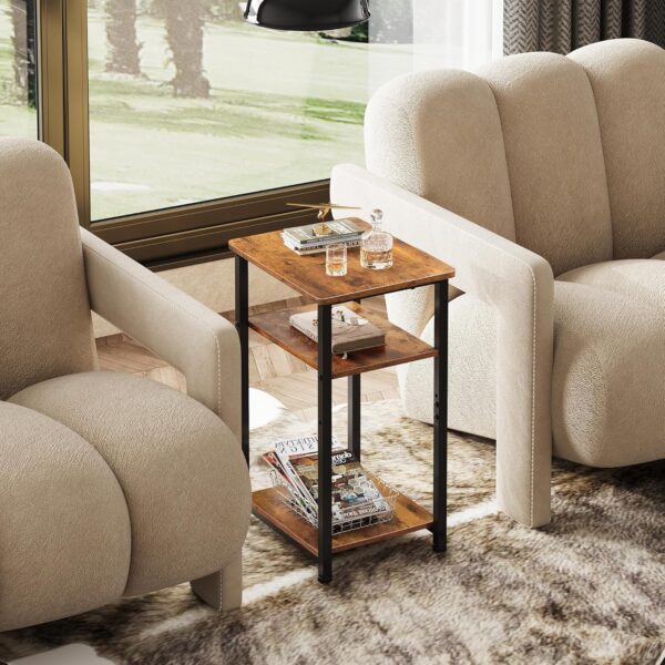 3-Tier Narrow End Table – Rustic Brown Side Table for Small Spaces