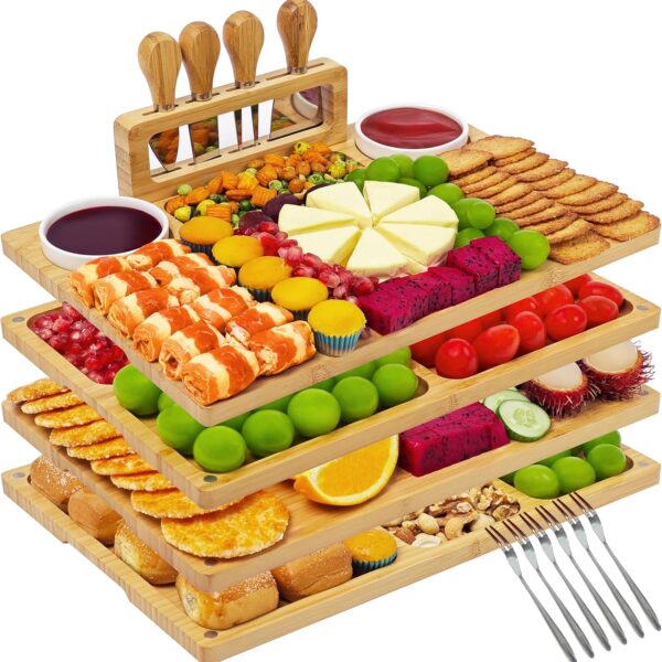 Set of 4 Charcuterie Boards – Cheese Serving Trays Gift Set, Perfect for Housewarming & Couples