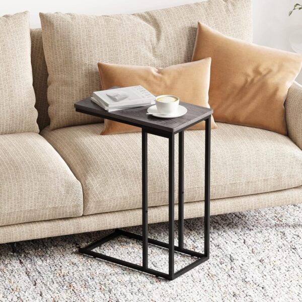 Slim C-Shaped End Table – Grey Snack/Laptop Table for Sofa or Bed