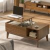 Fluted Lift-Top Coffee Table – Modern Wood Center Table with Hidden Compartment (Walnut) - Image 5