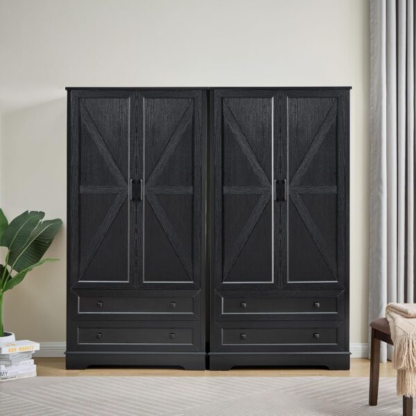 71" Wood Dresser with Drawers & Cabinets – Farmhouse Storage Wardrobe for Bedroom, Living Room, Hallway (Black)
