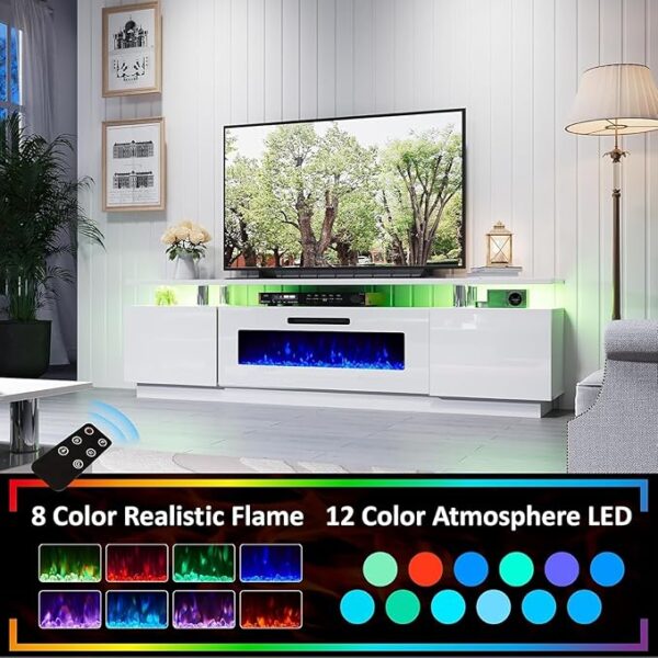 5-Piece High Gloss Living Room Set – 80" TV Stand, 40" Fireplace, Coffee & End Tables with Sliding Drawers (White)