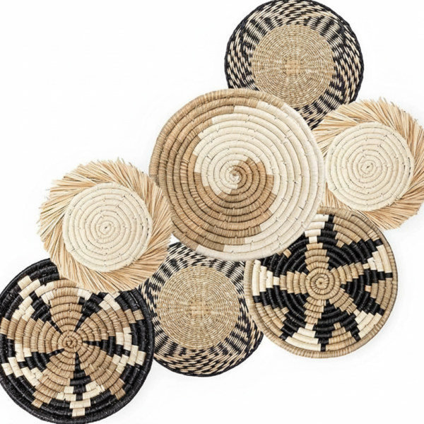 Set of 7 Hanging Woven Seagrass Baskets for Boho, Farmhouse & Rustic Wall Decor, Ready to Hang