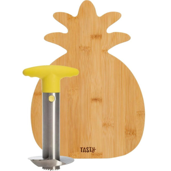 2-Piece Pineapple Slicer & Bamboo Board Set – Stainless Steel Slicer with Non-Slip Handle