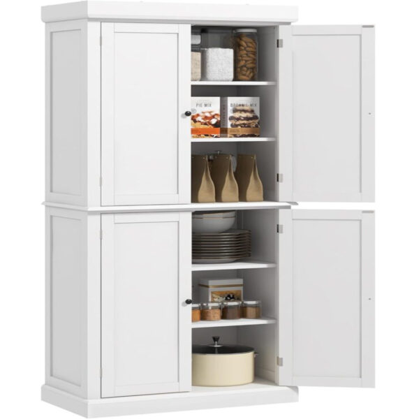 72.5" Freestanding Kitchen Pantry – Tall Storage Cabinet with 4 Doors & Adjustable Shelves (White)