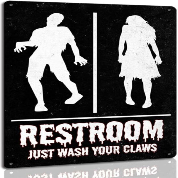 Halloween Zombie Restroom Sign, Funny Metal 8x12" Door Decor for Party
