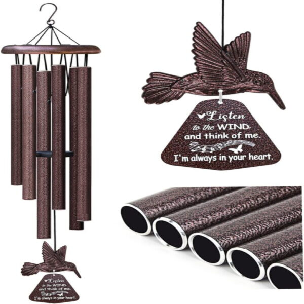 Sympathy Wind Chimes with Hummingbird Spinner – Memorial Gift for Loss of Loved One, Condolence & Remembrance