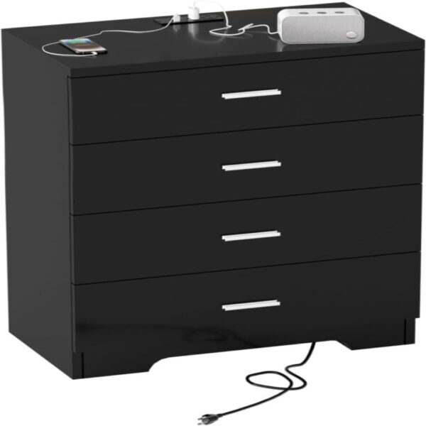 Black 4-Drawer Dresser with Power Outlets & Organizer
