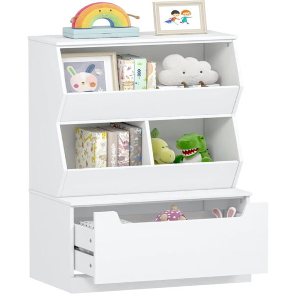 Kids Toy Storage Cabinet with Drawers & Cubbies – White Organizer for Playroom or Nursery