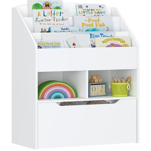 Kids Bookshelf & Toy Storage – Wooden Book Display Rack, White