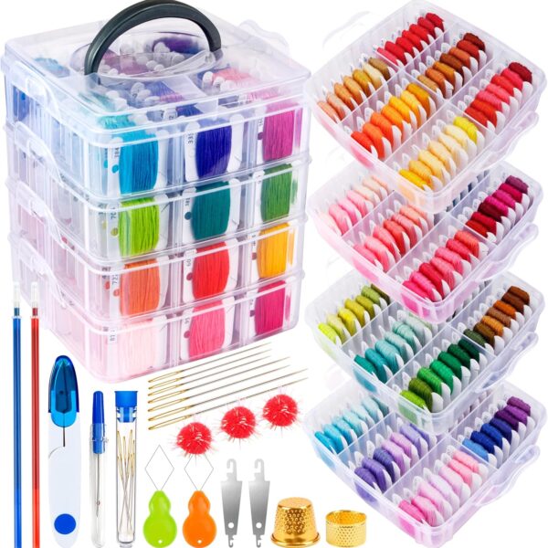 262-Piece Embroidery Thread Kit with 200 Colors, 62 Cross Stitch Tools & Storage Box