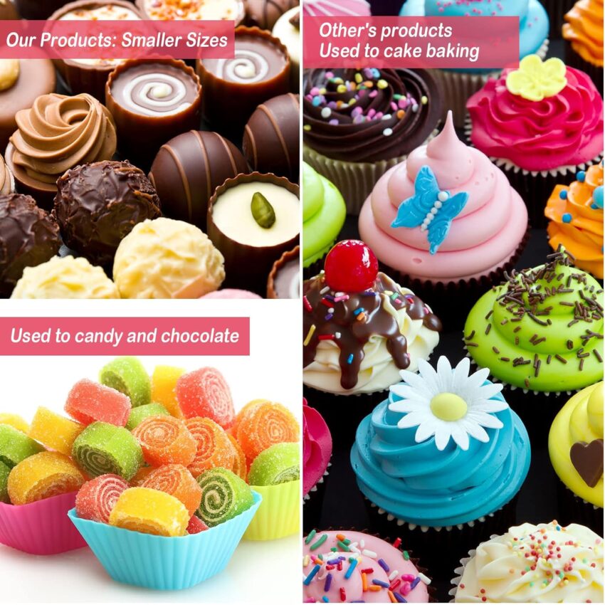 600-Count Mini Cupcake Liners – Colorful Icing Design Paper Baking Cups for Muffins, Candies & Chocolate