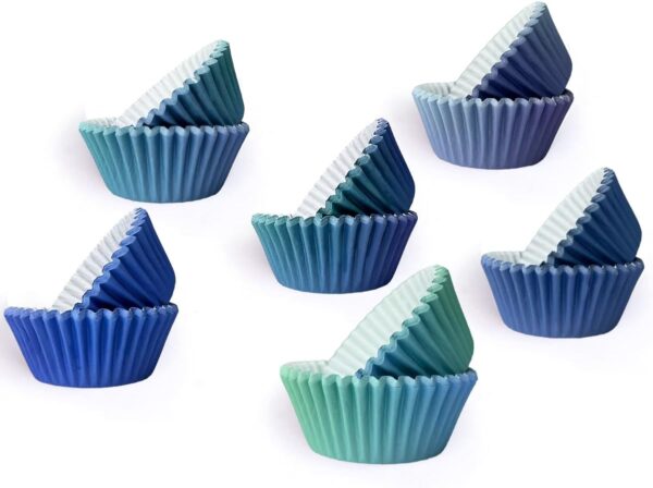 300-Piece Gradient Cupcake Liners – 6 Designs, Blue Baking Cups (Medium Size)