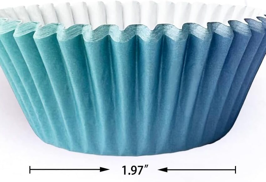 300-Piece Gradient Cupcake Liners – 6 Designs, Blue Baking Cups (Medium Size)